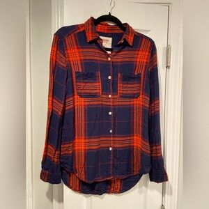 Mossimo Blue Orange Plaid Flannel Long Sleeve Collared Button Down Shirt Size XS